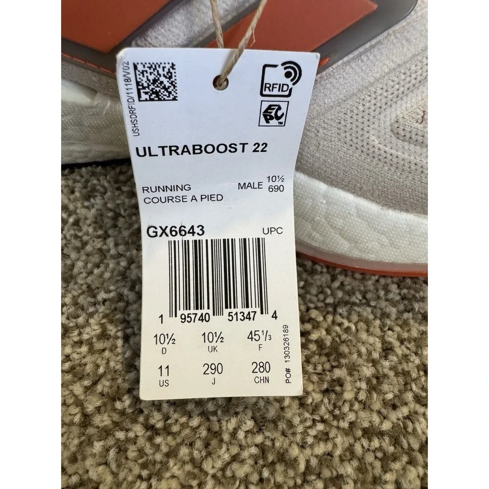 adidas® (Men's 11 M) Ultraboost™ 22 Running Shoe in Aluminium/Impact Orange